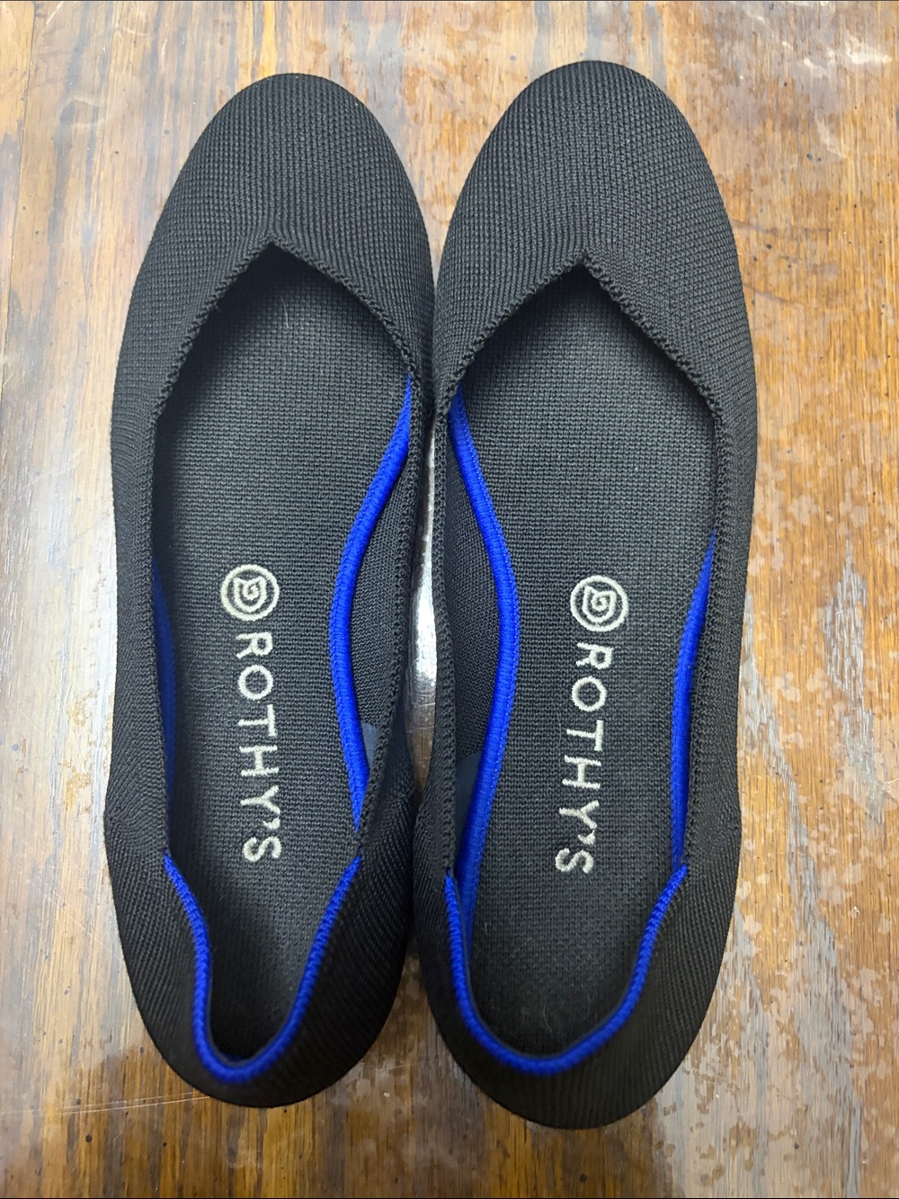 Rothy's Black Ballet Flats with Blue Trim Sz 10